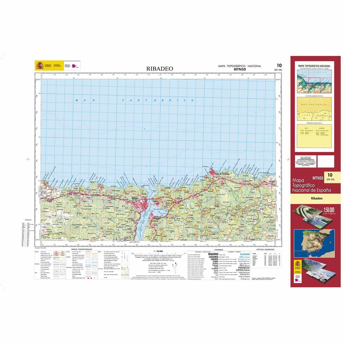 Carte topographique de l'Espagne n° 0010 - Ribadeo | CNIG - 1/50 000 carte de randonnée CNIG Default Title