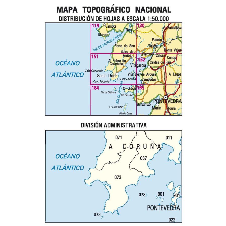 Carte topographique de l'Espagne n° 0151 - Ribeira | CNIG - 1/50 000 carte de randonnée CNIG