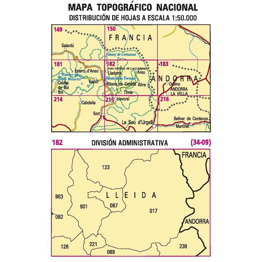 Carte topographique de l'Espagne n° 0182 - Rivera de Cardós | CNIG - 1/50 000 carte de randonnée CNIG