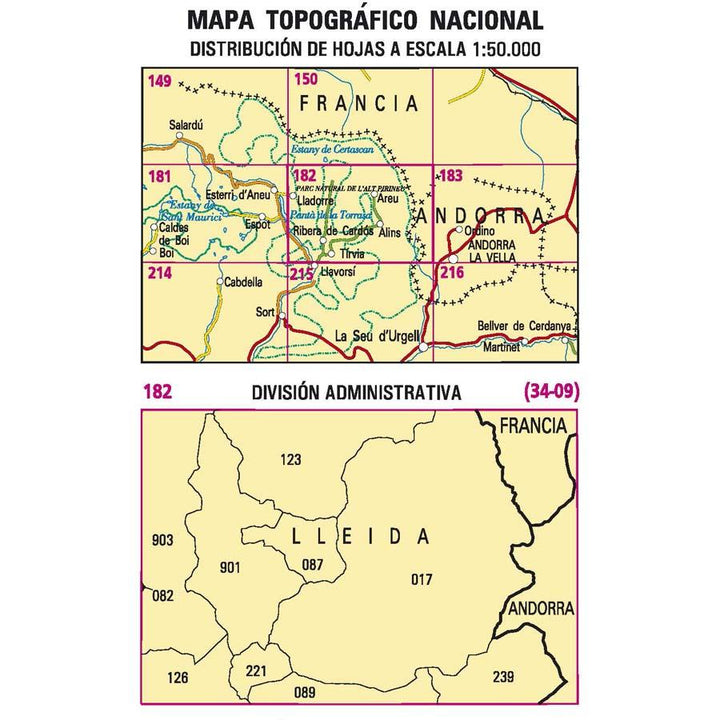 Carte topographique de l'Espagne - Rivera de Cardós, n° 0182 | CNIG - 1/50 000 carte pliée CNIG 