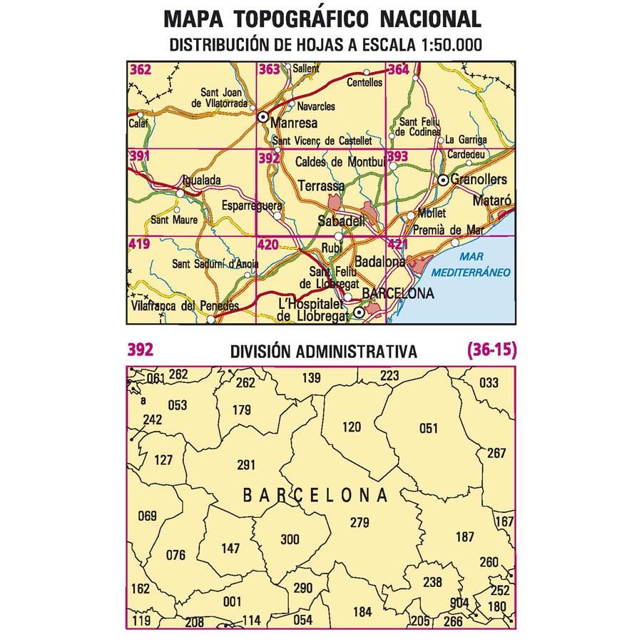 Carte topographique de l'Espagne n° 0392 - Sabadell | CNIG - 1/50 000 carte de randonnée CNIG