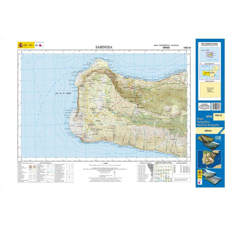 Carte topographique de l'Espagne - Sabinosa (El Hierro), n° 1105.3 | CNIG - 1/25 000 carte pliée CNIG 