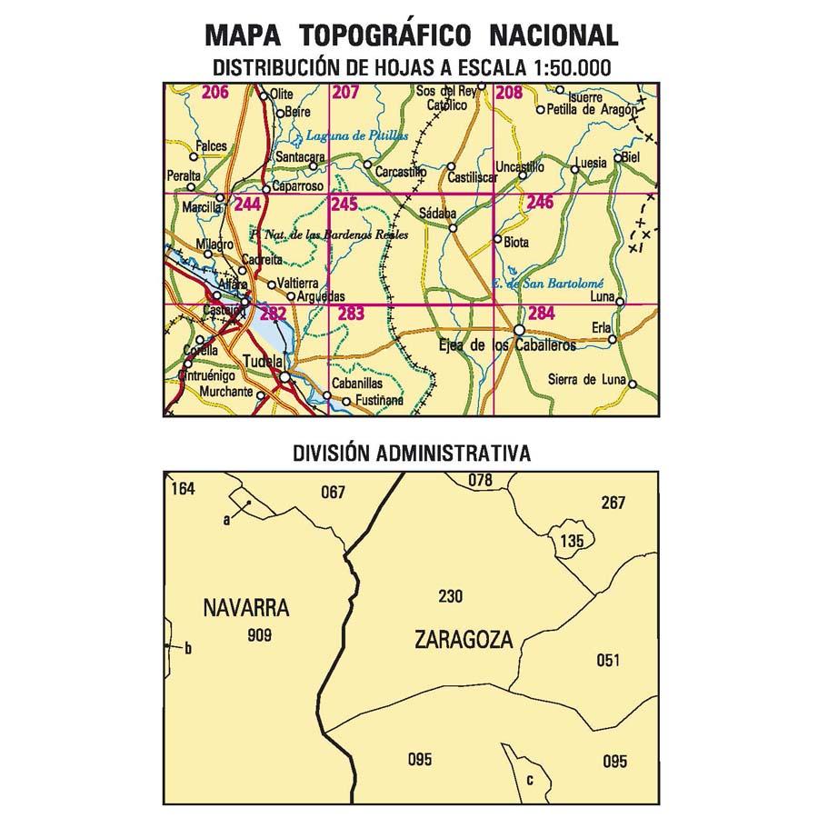 Carte topographique de l'Espagne n° 0245 - Sádaba | CNIG - 1/50 000 carte de randonnée CNIG