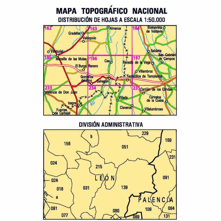 Carte topographique de l'Espagne n° 0196 - Sahagún | CNIG - 1/50 000 carte de randonnée CNIG