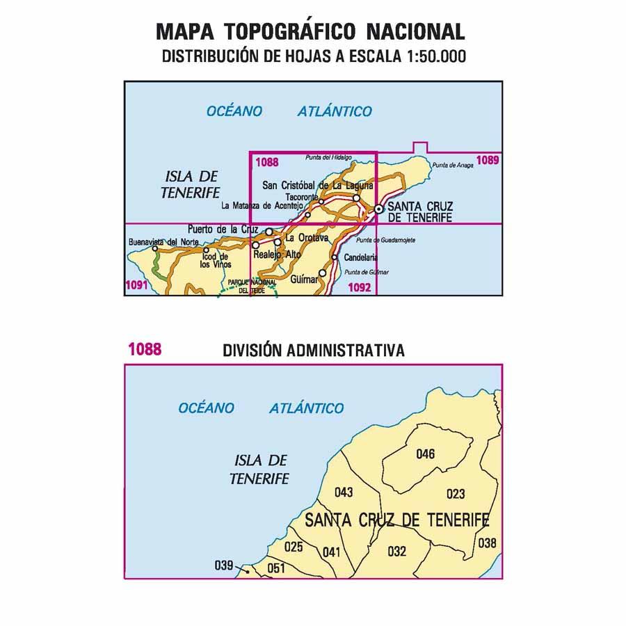 Carte topographique de l'Espagne - San Cristóbal de la Laguna (Tenerife), n° 1088 | CNIG - 1/50 000 carte pliée CNIG 