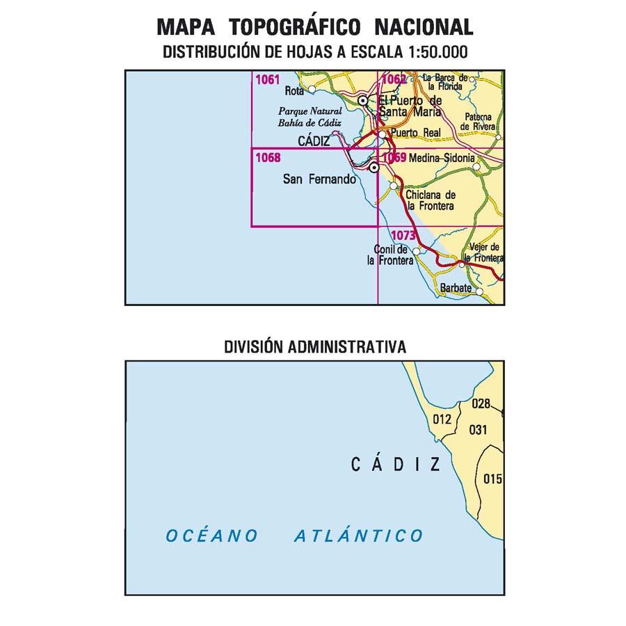 Carte topographique de l'Espagne - San Fernando, n° 1068 | CNIG - 1/50 000 carte pliée CNIG 
