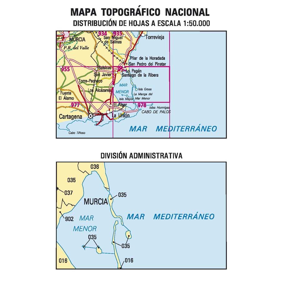 Carte topographique de l'Espagne n° 0956 - San Javier | CNIG - 1/50 000 carte de randonnée CNIG