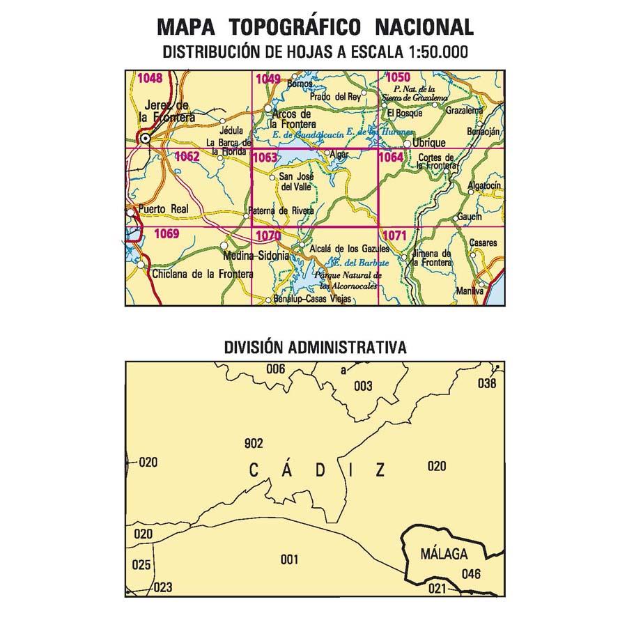 Carte topographique de l'Espagne - San José del Valle, n° 1063 | CNIG - 1/50 000 carte pliée CNIG 