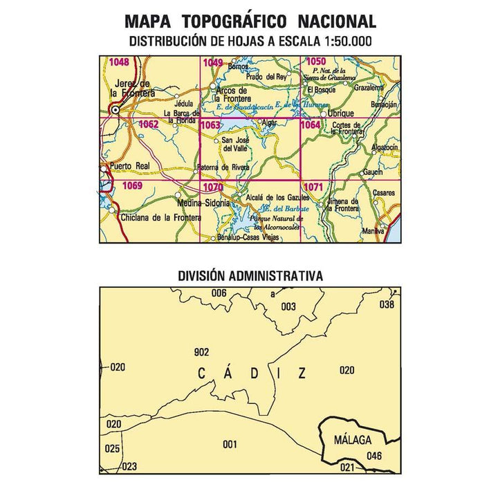 Carte topographique de l'Espagne - San José del Valle, n° 1063 | CNIG - 1/50 000 carte pliée CNIG 