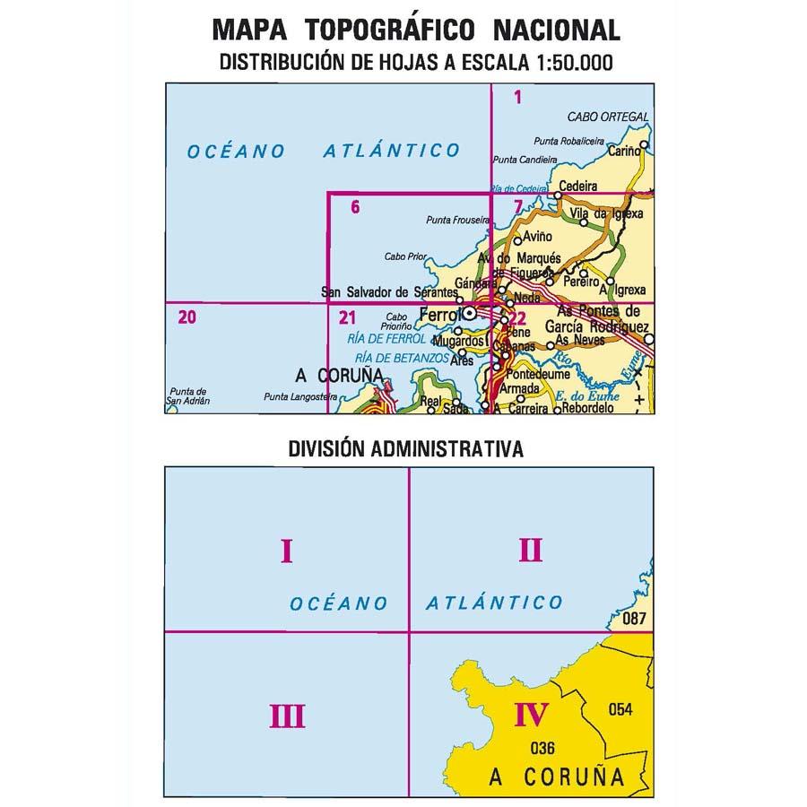 Carte topographique de l'Espagne n° 0006.4 - San Salvador de Serantes | CNIG - 1/25 000 carte de randonnée CNIG