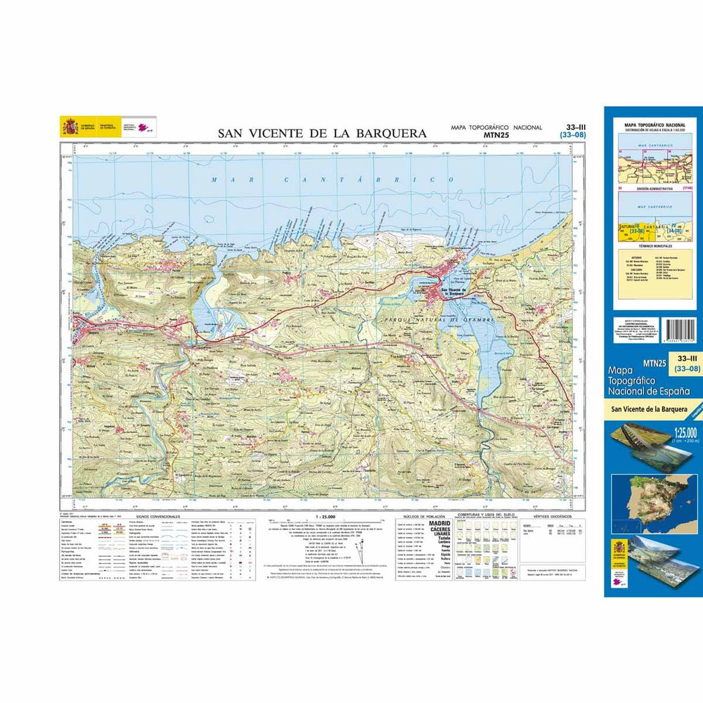 Carte topographique de l'Espagne - San Vicente de la Barquera, n° 0033.3 | CNIG - 1/25 000 carte pliée CNIG 