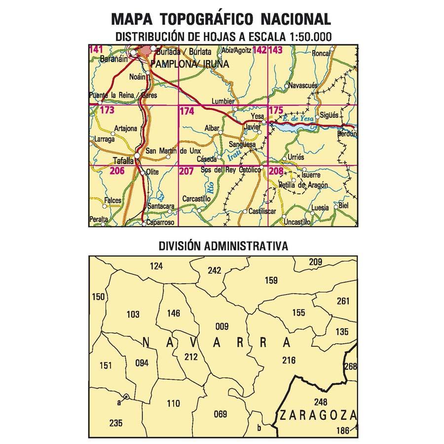 Carte topographique de l'Espagne - Sangüesa, n° 0174 | CNIG - 1/50 000 carte pliée CNIG 