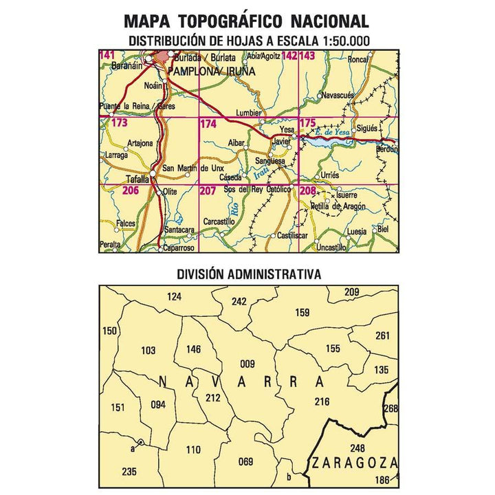 Carte topographique de l'Espagne - Sangüesa, n° 0174 | CNIG - 1/50 000 carte pliée CNIG 