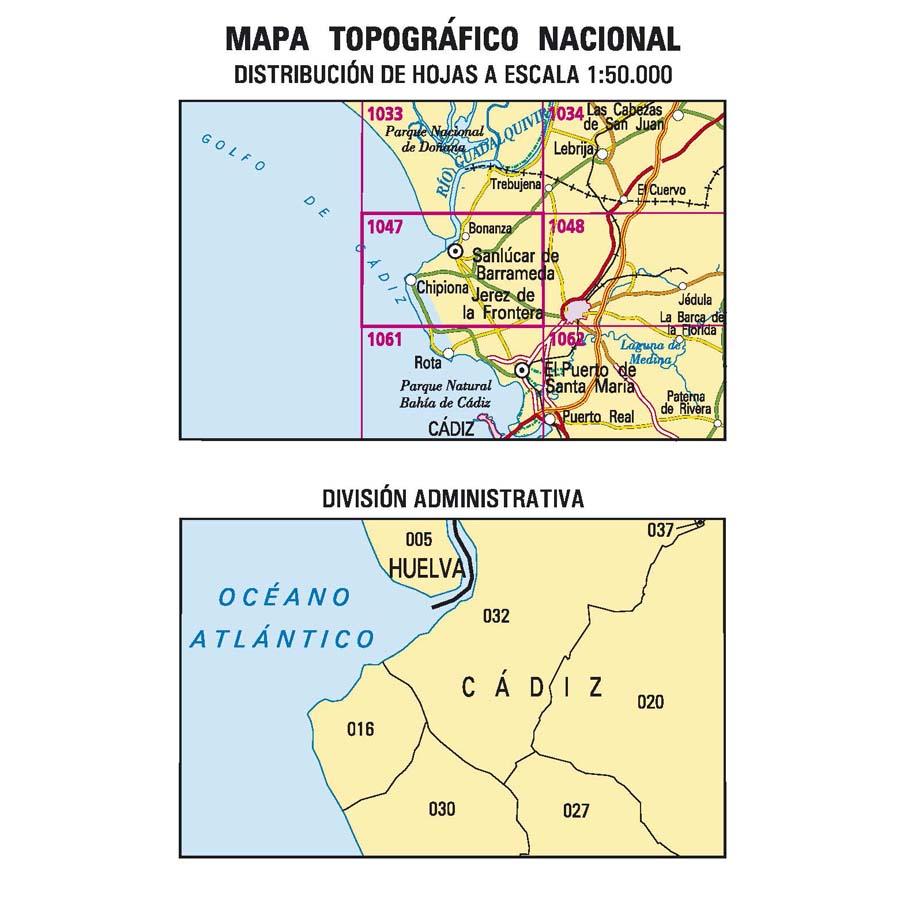 Carte topographique de l'Espagne - Sanlúcar de Barrameda, n° 1047 | CNIG - 1/50 000 carte pliée CNIG 