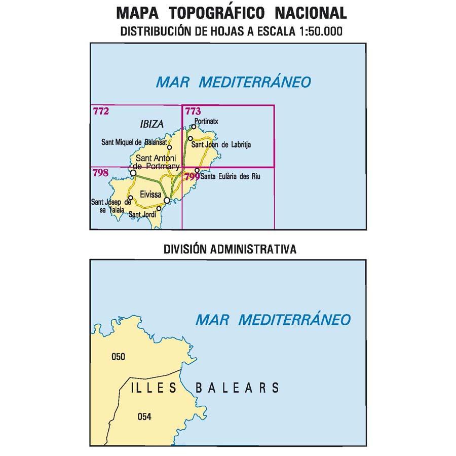 Carte topographique de l'Espagne - Sant Joan de Labritja (Ibiza), n° 0773 | CNIG - 1/50 000 carte pliée CNIG 