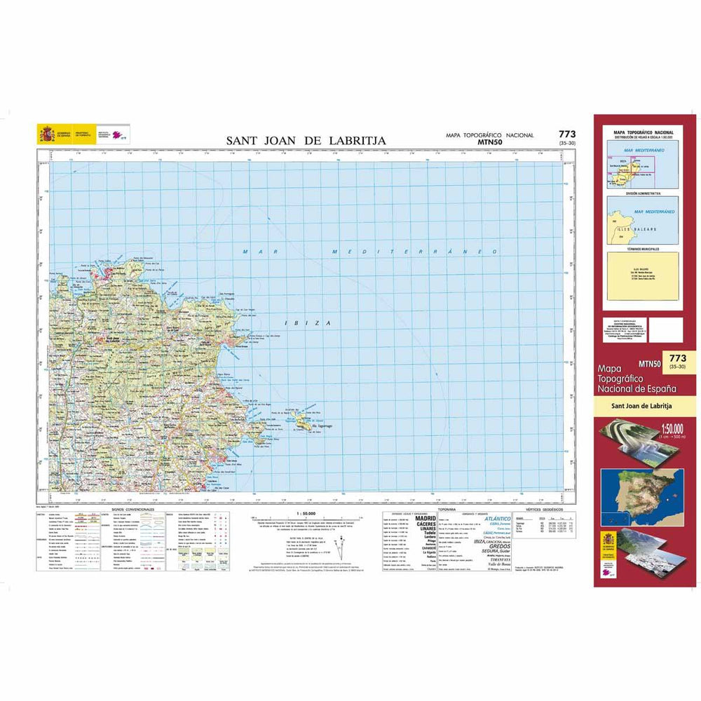 Carte topographique de l'Espagne - Sant Joan de Labritja (Ibiza), n° 0773 | CNIG - 1/50 000 carte pliée CNIG 