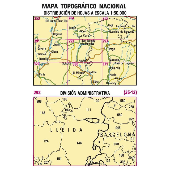 Carte topographique de l'Espagne - Sant Llorenç de Morunys, n° 0292 | CNIG - 1/50 000 carte pliée CNIG 