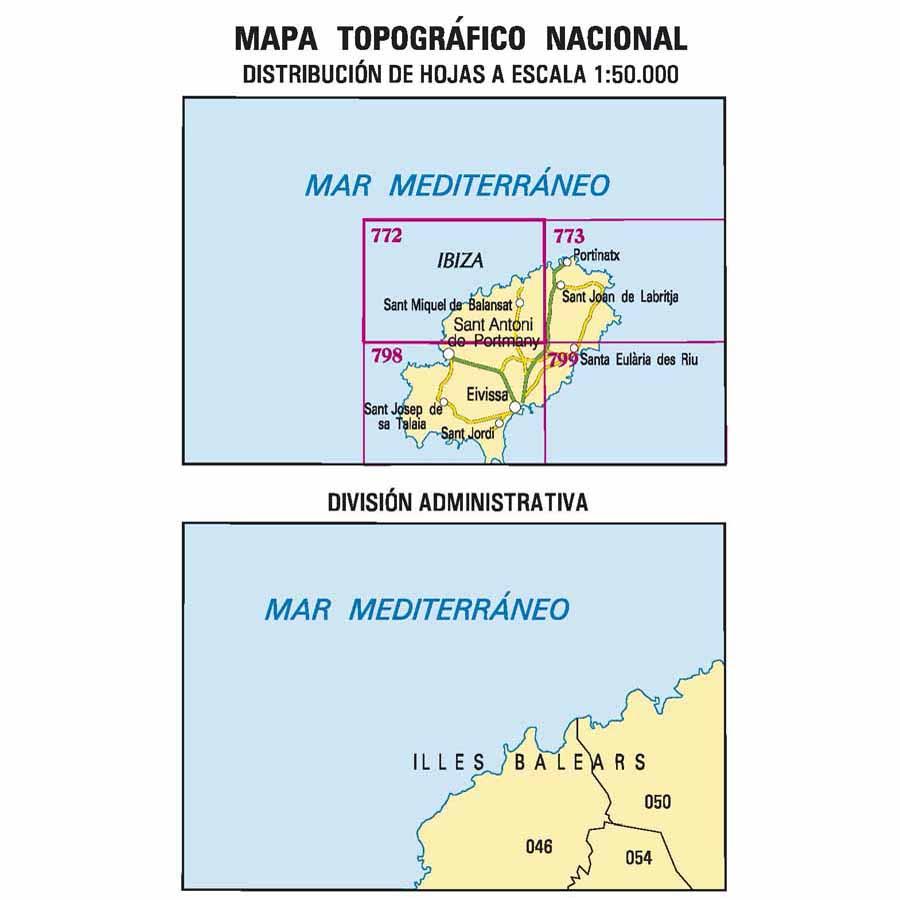 Carte topographique de l'Espagne - Sant Miquel de Balansat (Ibiza), n° 0772 | CNIG - 1/50 000 carte pliée CNIG 