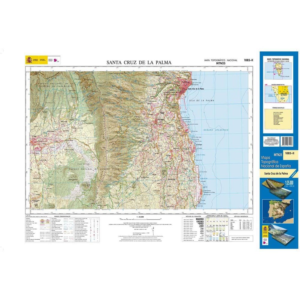 Carte topographique de l'Espagne - Santa Cruz de la Palma (La Palma), n° 1085.2 | CNIG - 1/25 000 carte pliée CNIG 