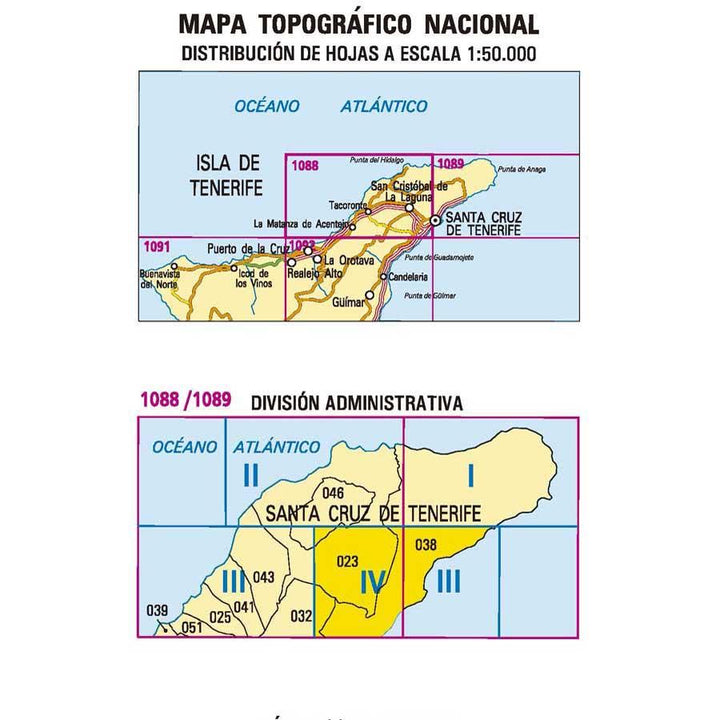 Carte topographique de l'Espagne - Santa Cruz De Tenerife (Tenerife), n° 1088.4/1089.3 | CNIG - 1/25 000 carte pliée CNIG 