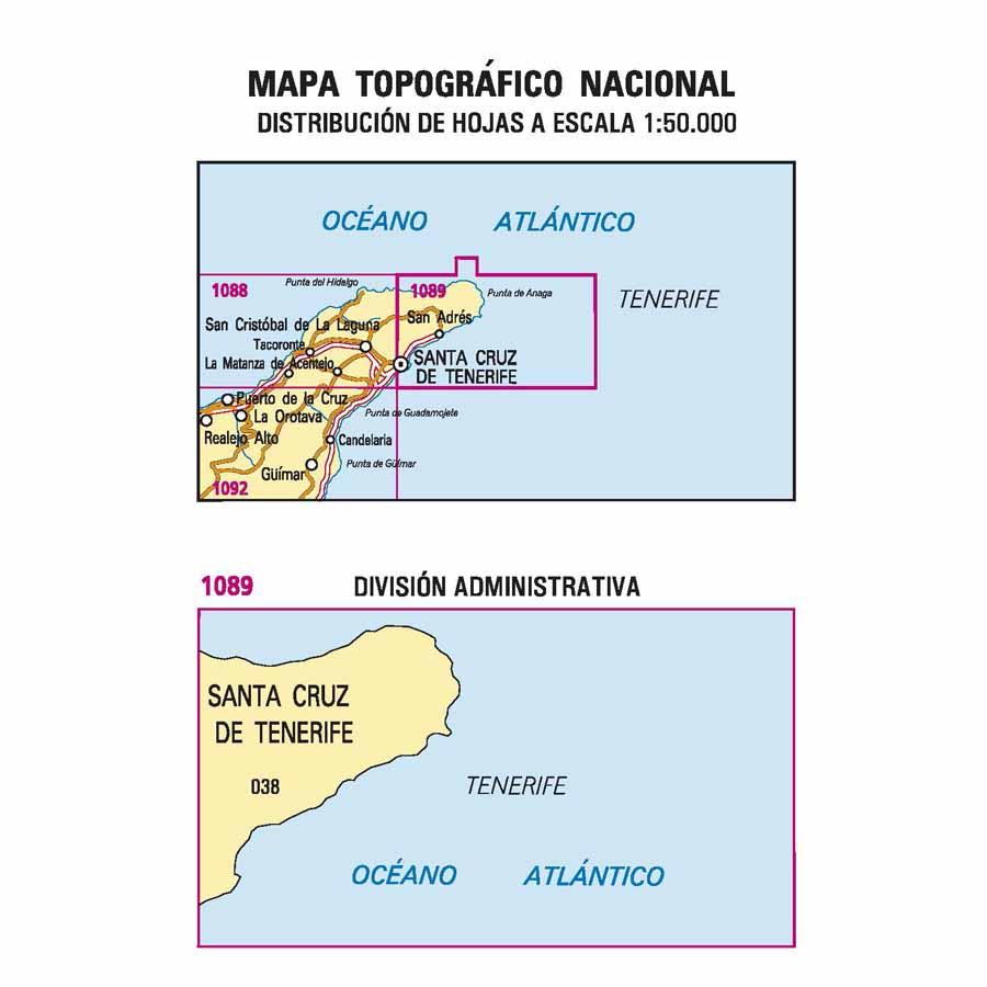 Carte topographique de l'Espagne - Santa Cruz de Tenerife (Tenerife), n° 1089 | CNIG - 1/50 000 carte pliée CNIG 