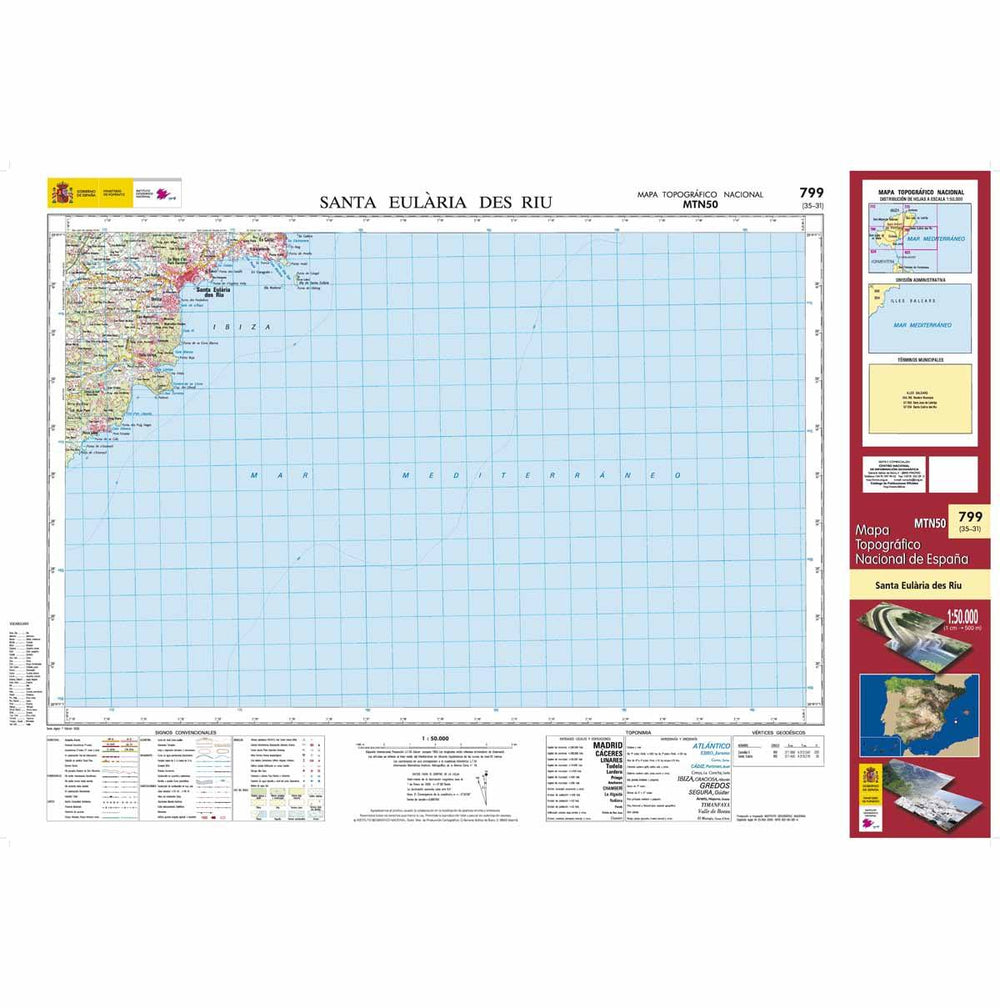 Carte topographique de l'Espagne - Santa Eulalia del Río (Ibiza), n° 0799 | CNIG - 1/50 000 carte pliée CNIG 