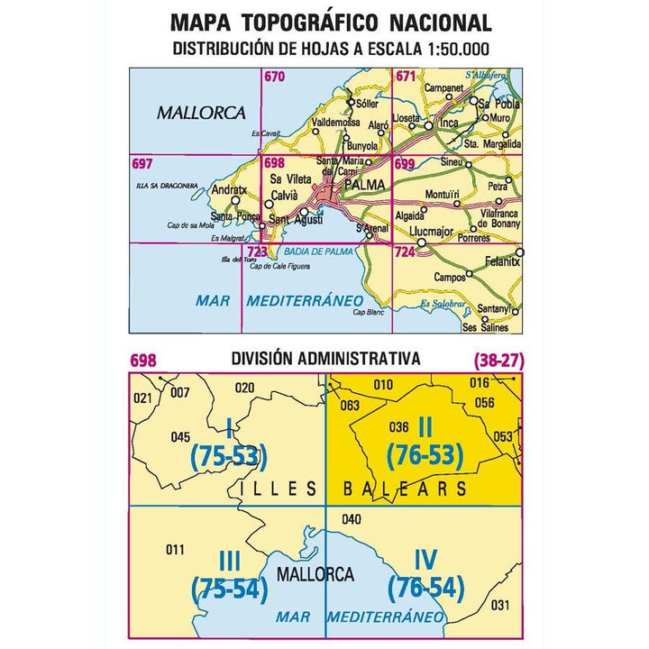 Carte topographique de l'Espagne - Santa María Del Camí (Mallorca), n° 0698.2 | CNIG - 1/25 000 carte pliée CNIG 