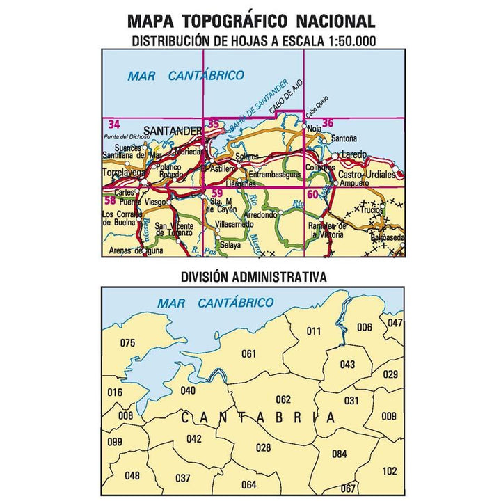 Carte topographique de l'Espagne - Santander, n° 0035 | CNIG - 1/50 000 carte pliée CNIG 