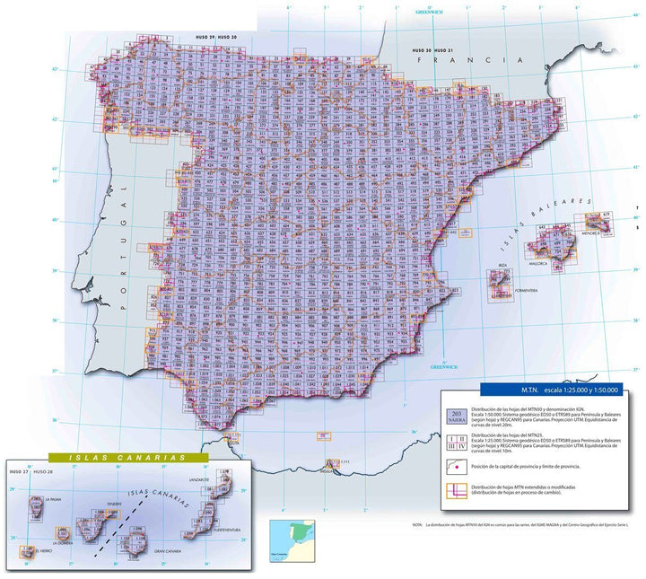 Carte topographique de l'Espagne - Santiago de Compostela, n° 0094 | CNIG - 1/50 000 carte pliée CNIG 