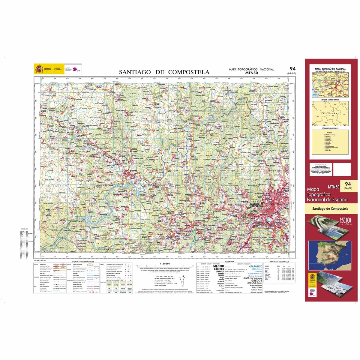 Carte topographique de l'Espagne n° 0094 - Santiago de Compostela | CNIG - 1/50 000 carte de randonnée CNIG Default Title