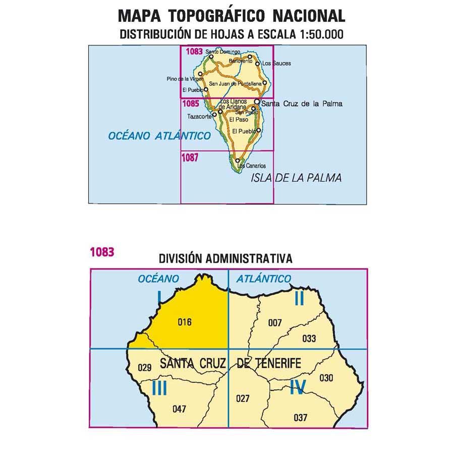 Carte topographique de l'Espagne n° 1083.1 - Santo Domingo (La Palma) | CNIG - 1/25 000 carte de randonnée CNIG