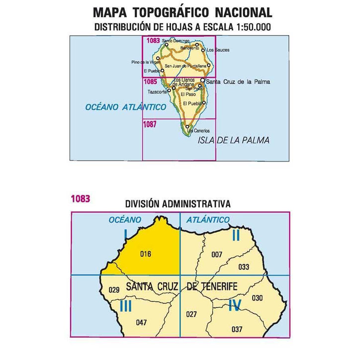 Carte topographique de l'Espagne - Santo Domingo (La Palma), n° 1083.1 | CNIG - 1/25 000 carte pliée CNIG 