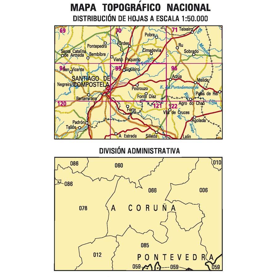 Carte topographique de l'Espagne n° 0095 - Sigüeiro | CNIG - 1/50 000 carte de randonnée CNIG