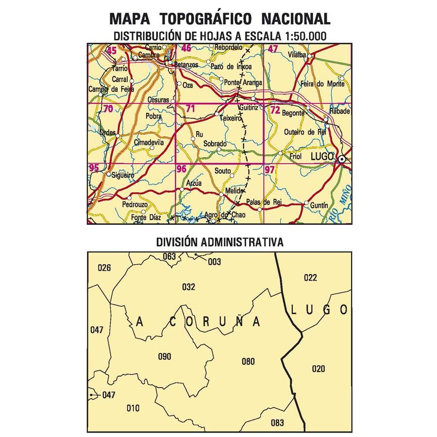 Carte topographique de l'Espagne n° 0071 - Sobrado | CNIG - 1/50 000 carte de randonnée CNIG