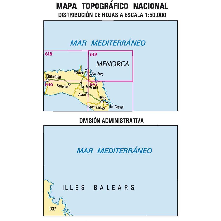 Carte topographique de l'Espagne n° 0619 - Son Parc (Menorca) | CNIG - 1/50 000 carte de randonnée CNIG