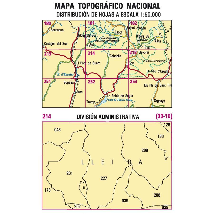 Carte topographique de l'Espagne n° 0214 - Sort | CNIG - 1/50 000 carte de randonnée CNIG