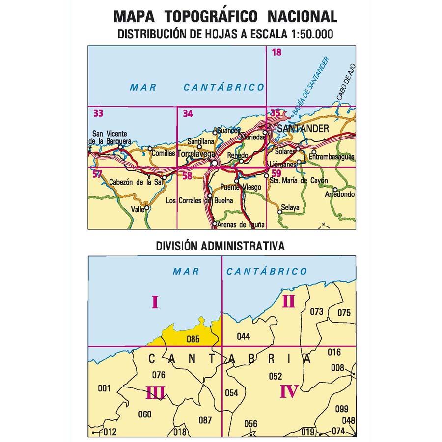 Carte topographique de l'Espagne n° 0034.1 - Suances | CNIG - 1/25 000 carte de randonnée CNIG