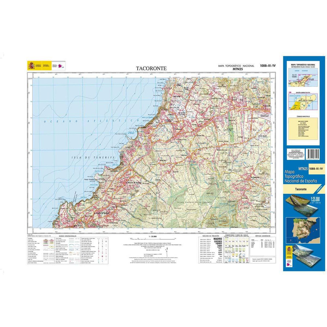 Carte topographique de l'Espagne - Tacoronte (Tenerife), n° 1088.3/4 | CNIG - 1/25 000 carte pliée CNIG 