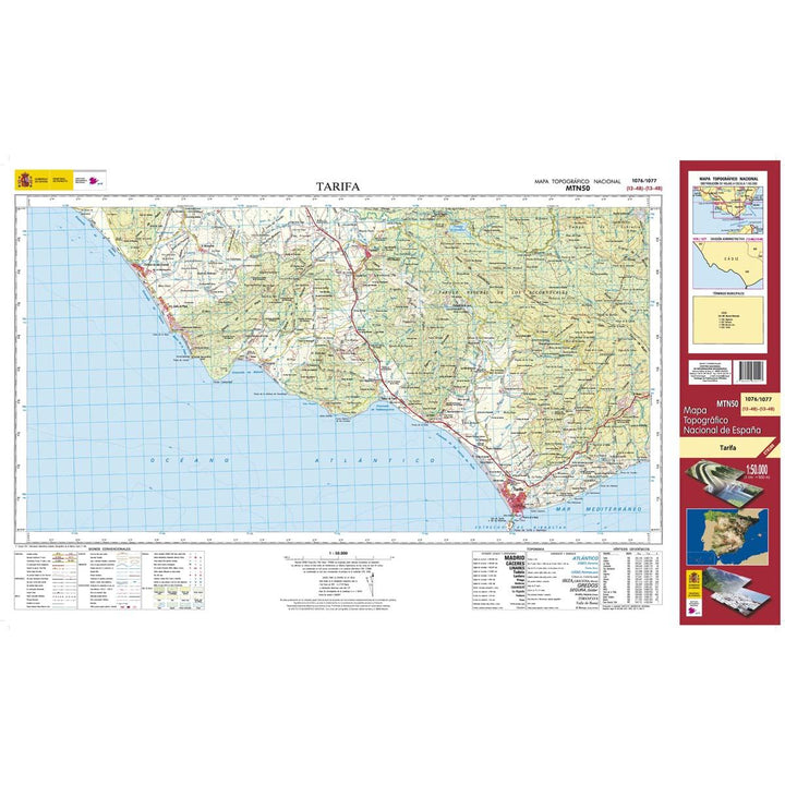 Carte topographique de l'Espagne - Tarifa, n° 1076/1077 | CNIG - 1/50 000 carte pliée CNIG 