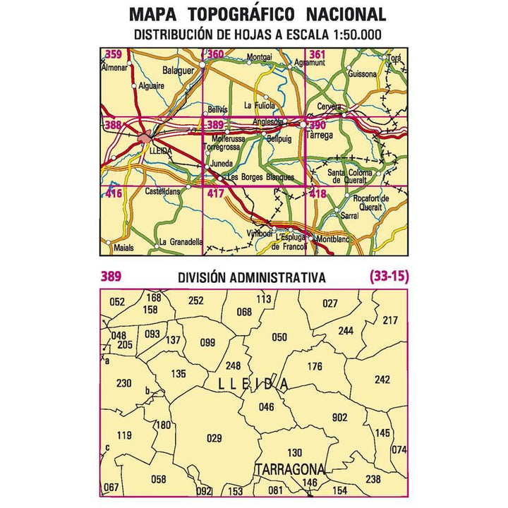 Carte topographique de l'Espagne - Tárrega, n° 0389 | CNIG - 1/50 000 carte pliée CNIG 
