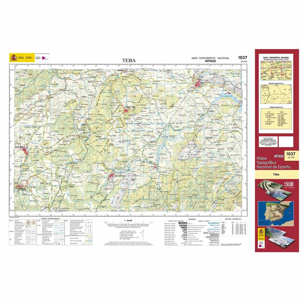 Carte topographique de l'Espagne - Teba, n° 1037 | CNIG - 1/50 000 carte pliée CNIG 