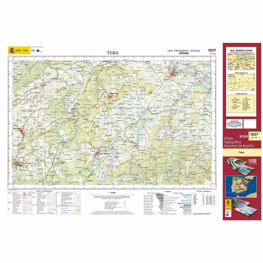 Carte topographique de l'Espagne - Teba, n° 1037 | CNIG - 1/50 000 carte pliée CNIG 