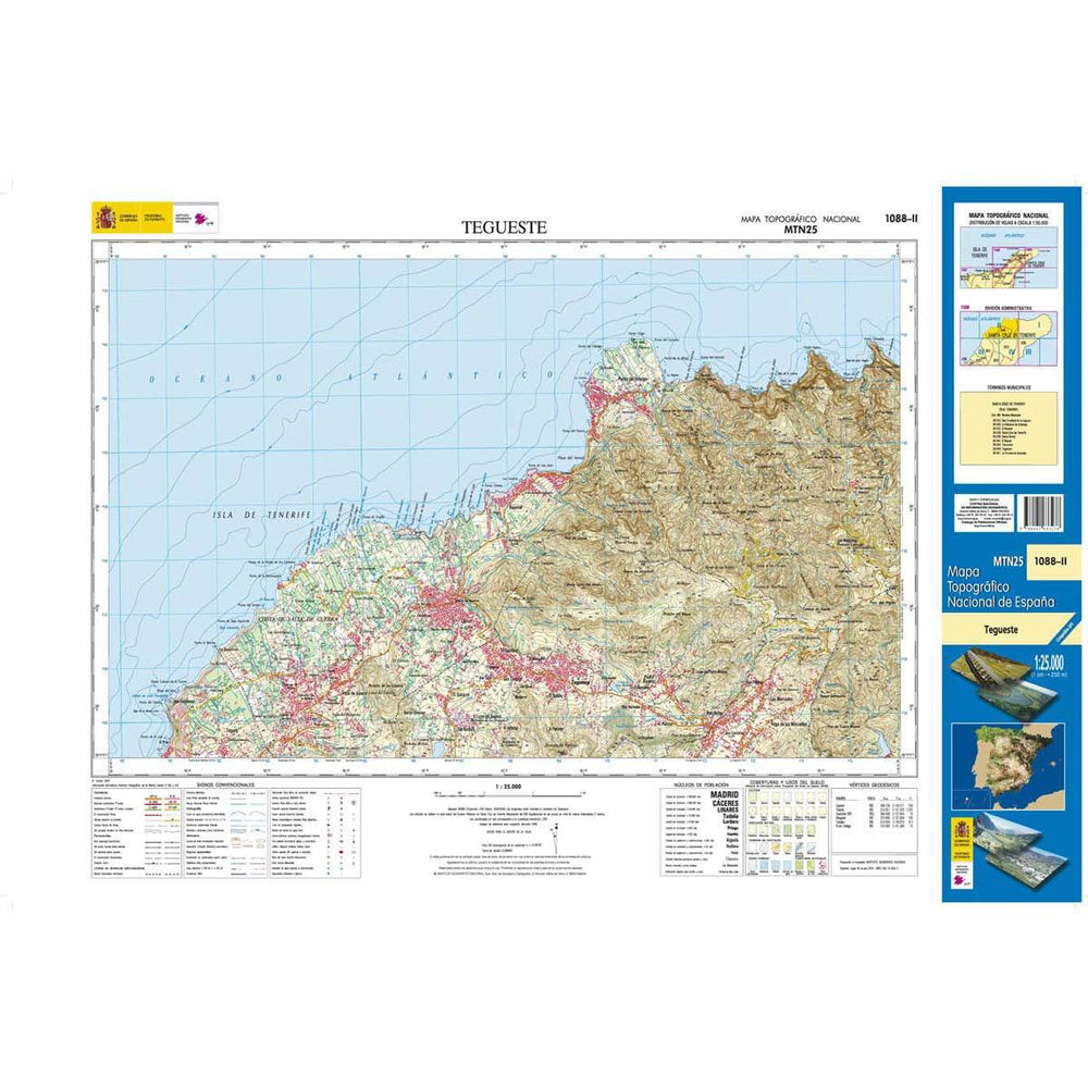 Carte topographique de l'Espagne - Tegueste (Tenerife), n° 1088.2 | CNIG - 1/25 000 carte pliée CNIG 