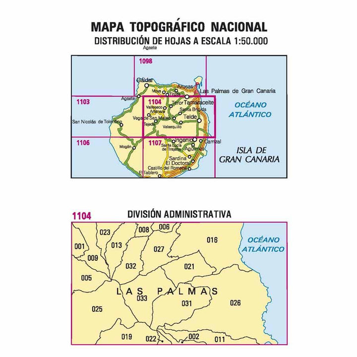 Carte topographique de l'Espagne - Telde (Gran Canaria), n° 1104 | CNIG - 1/50 000 carte pliée CNIG 