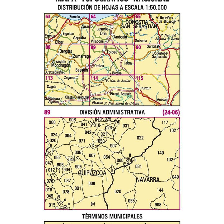Carte topographique de l'Espagne - Tolosa, n° 0089 | CNIG - 1/50 000 carte pliée CNIG 