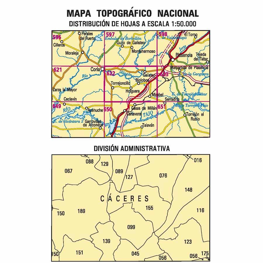 Carte topographique de l'Espagne - Torrejoncillo, n° 0622 | CNIG - 1/50 000 carte pliée CNIG 