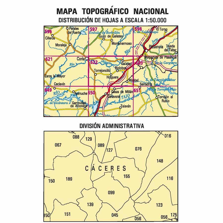 Carte topographique de l'Espagne - Torrejoncillo, n° 0622 | CNIG - 1/50 000 carte pliée CNIG 