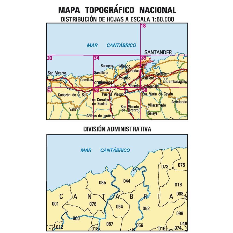 Carte topographique de l'Espagne - Torrelavega, n° 0034 | CNIG - 1/50 000 carte pliée CNIG 