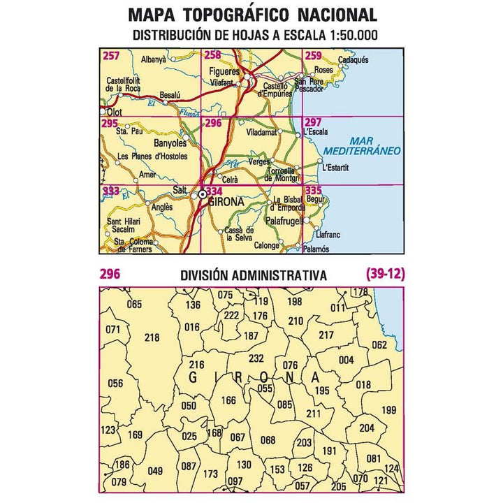 Carte topographique de l'Espagne - Torroella de Montgrí, n° 0296 | CNIG - 1/50 000 carte pliée CNIG 