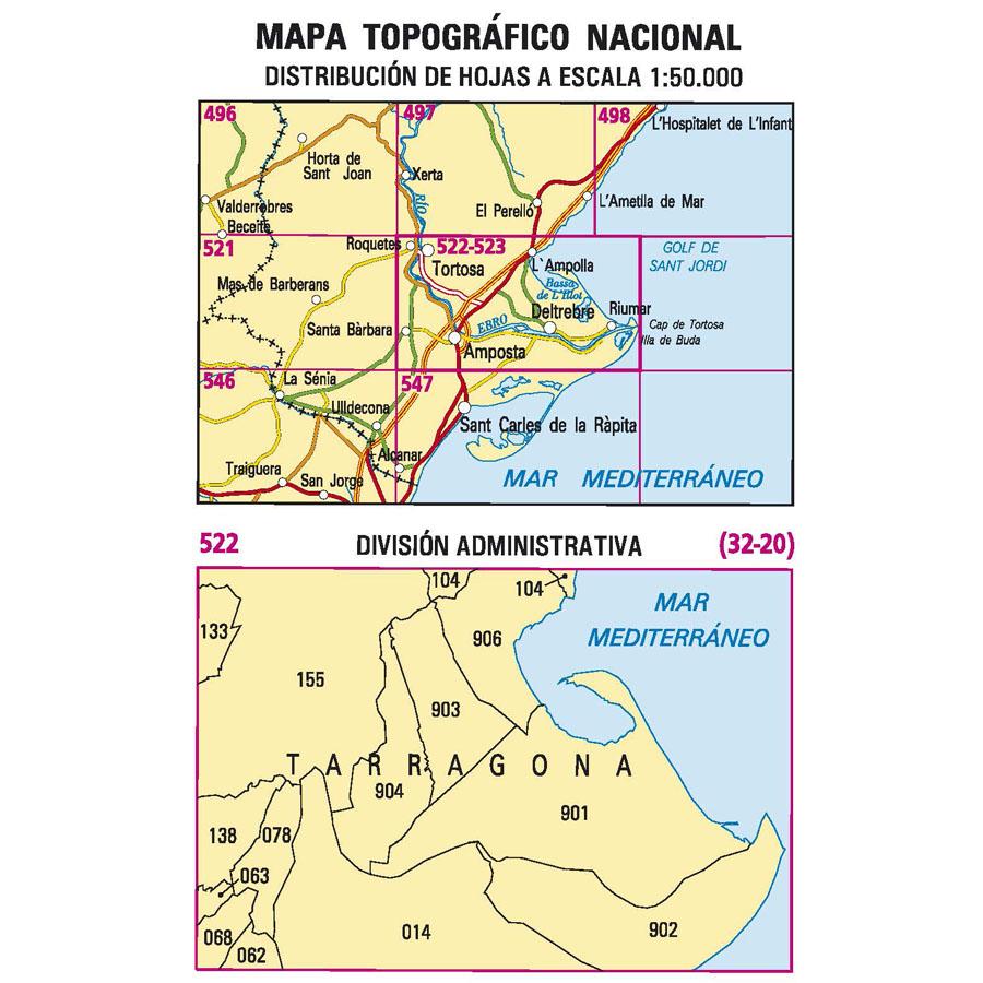 Carte topographique de l'Espagne n° 0522/523 - Tortosa | CNIG - 1/50 000 carte de randonnée CNIG